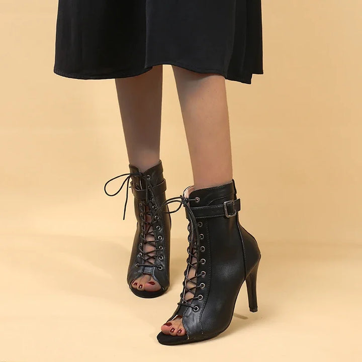 Stilla | Snørrestøvler Med Stiletthæl Og Peep Toe