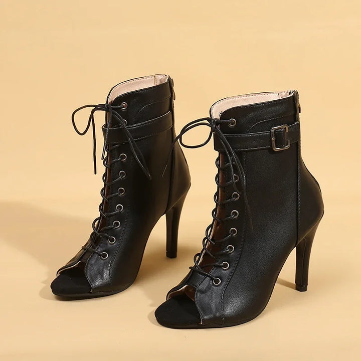 Stilla | Snørrestøvler Med Stiletthæl Og Peep Toe