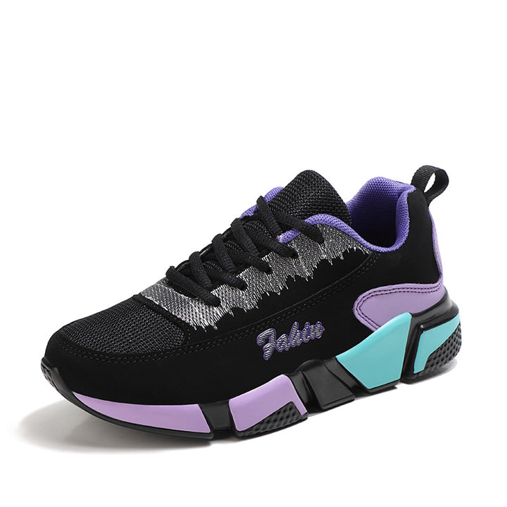 Dame nan sporty Plateau-sneakers med støddæmpende bloksål, polstret komfortfodbed og mesh-indlæg Skovae