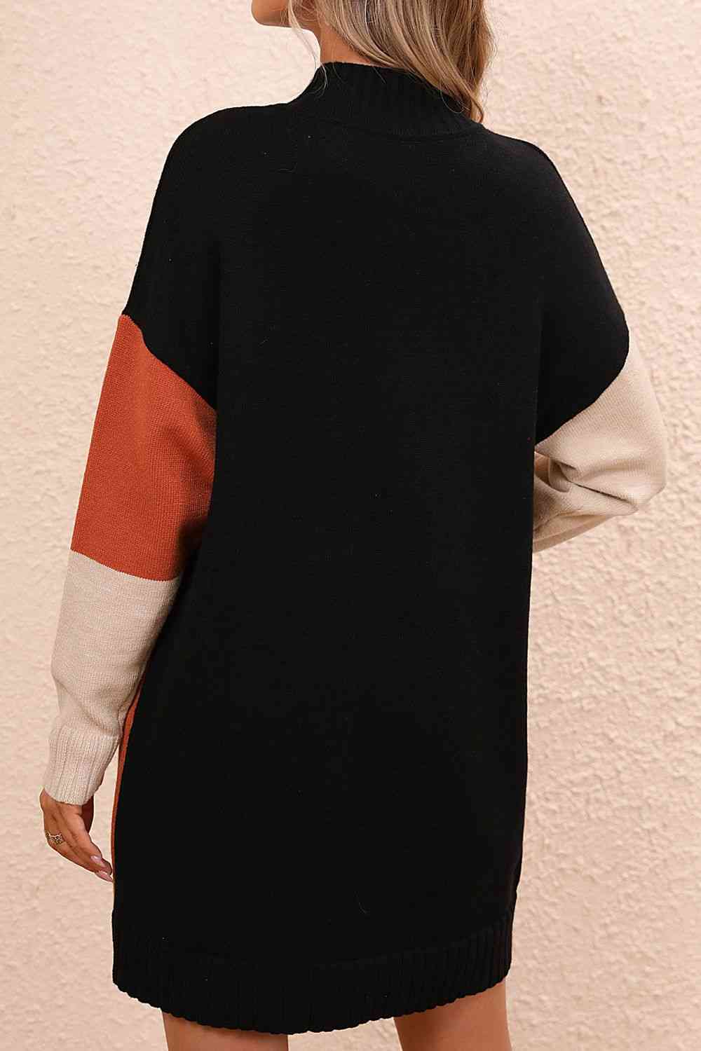 Stilla | Block Mock Neck Drop Shoulder Sweater Dress
