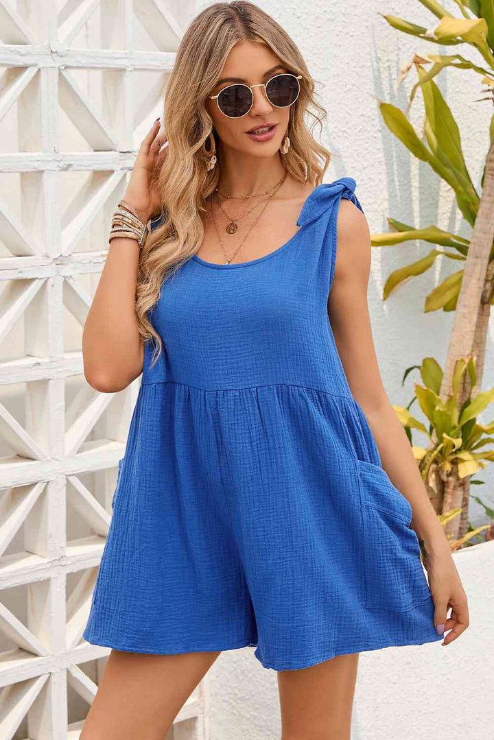 Stilla | Skulder Scoop Neck Romper Med Lommer