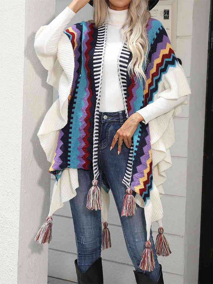 Stilla | Åben Front Poncho Med Frynser