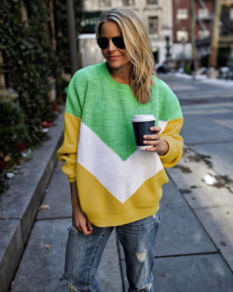 Kvinders trendy sweater med grafisk chevronmønster Stilla