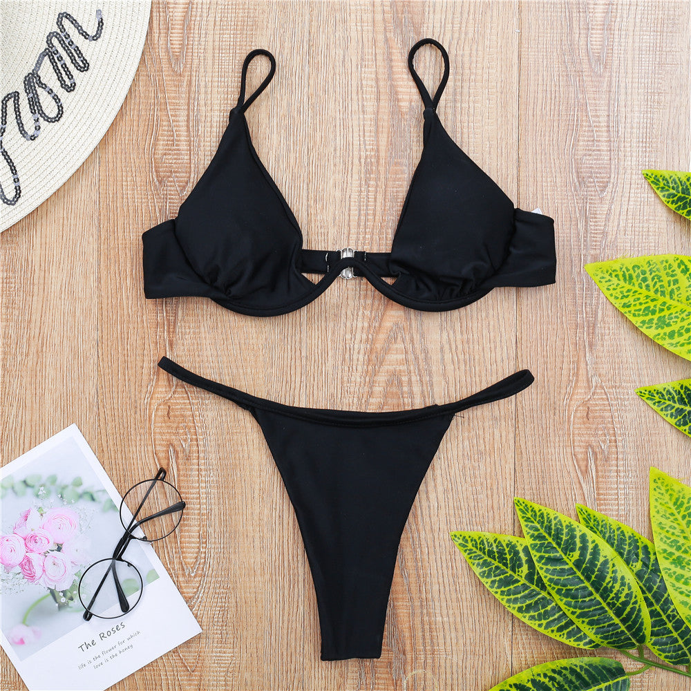Damer trekants-bikini med skinnende top og justerbare stropper Skovae
