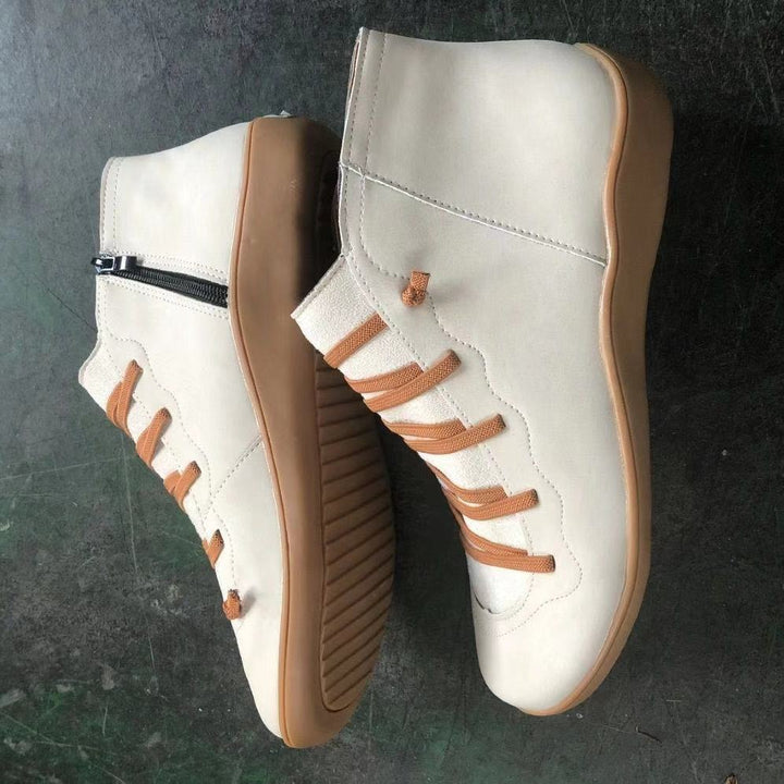 Dame nan ankelhøj blødt læder sneakerboot med sidelukning elastisk dekorativ snørebånd og ergonomisk komfortsål Skovae