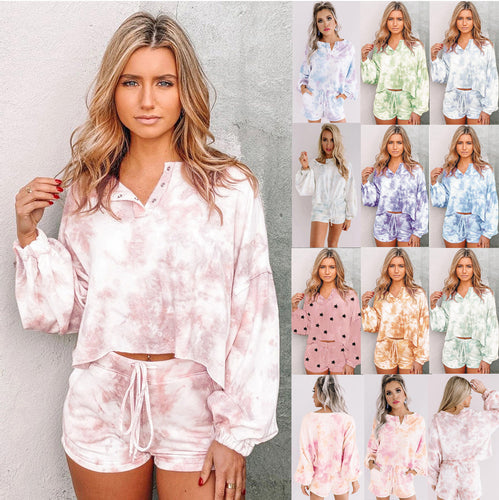 Dame Casual Kortærmet Sæt med moderigtigt Tie-Dye-Mønster Stilla