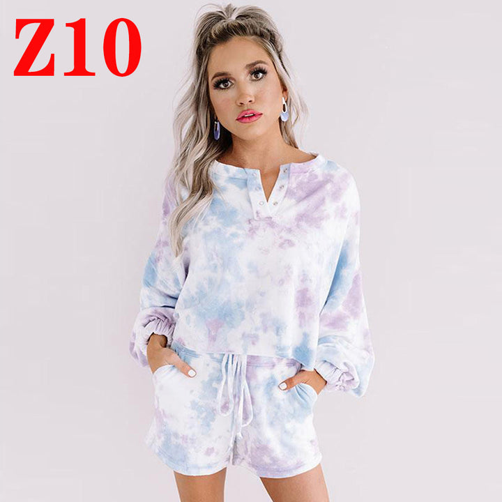 Dame Casual Kortærmet Sæt med moderigtigt Tie-Dye-Mønster Stilla