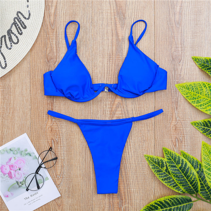 Damer trekants-bikini med skinnende top og justerbare stropper Skovae