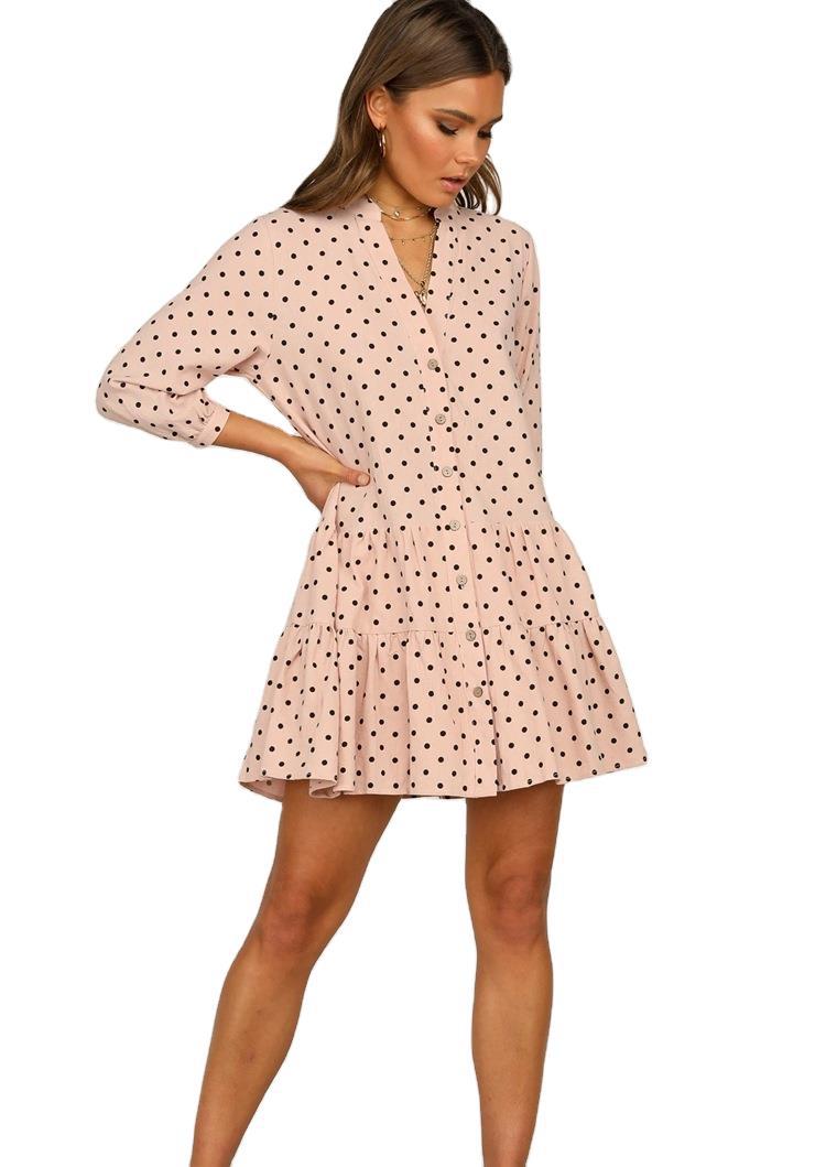 Dame Polka Dot Skjorte Kjole med Rüschen Kante Stilla