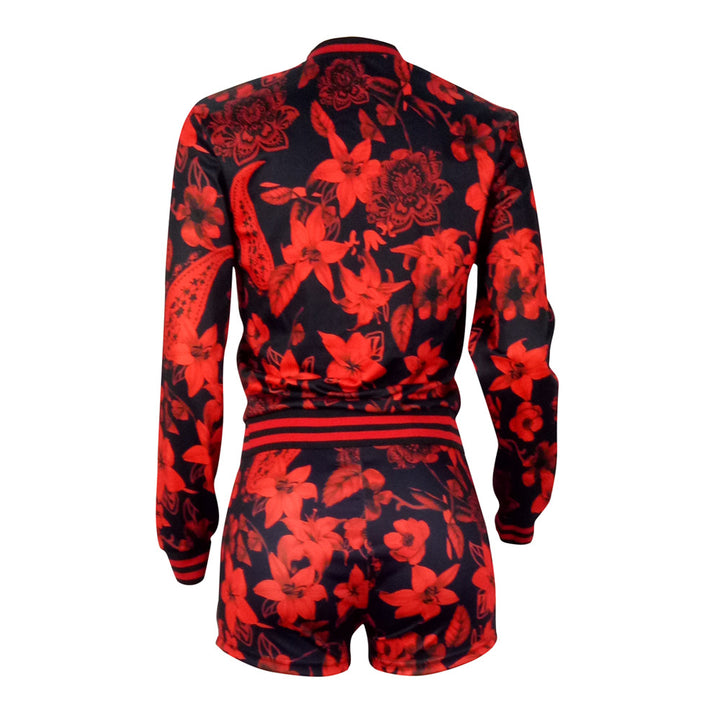 Dame Blomsterprint Bomberjakke med matchende Shorts Sæt Stilla