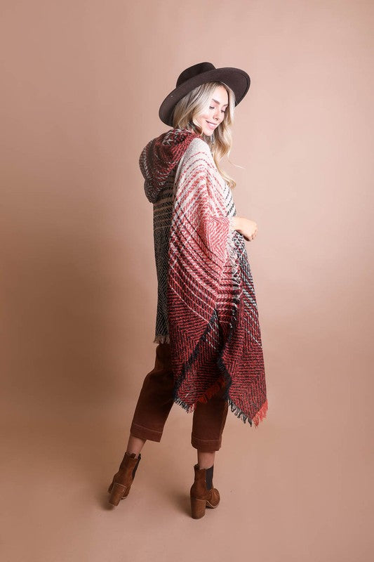 Stilla | Tweed Hættetrøje Franset Kant Poncho