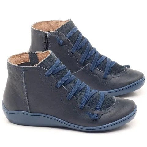 Dame nan ankelhøj blødt læder sneakerboot med sidelukning elastisk dekorativ snørebånd og ergonomisk komfortsål Skovae