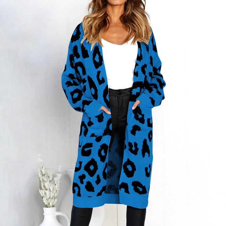 Kvinders chunky strik cardigan med dyreprint og praktiske lommer Stilla