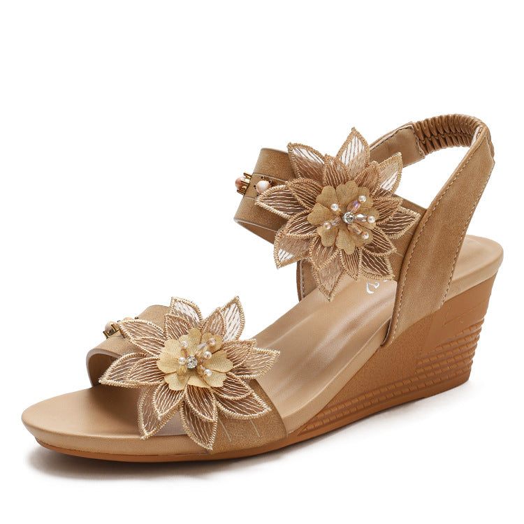 Dame Wedge-sandaler med blomsterdesign og komfortabelt fodseng Stilla