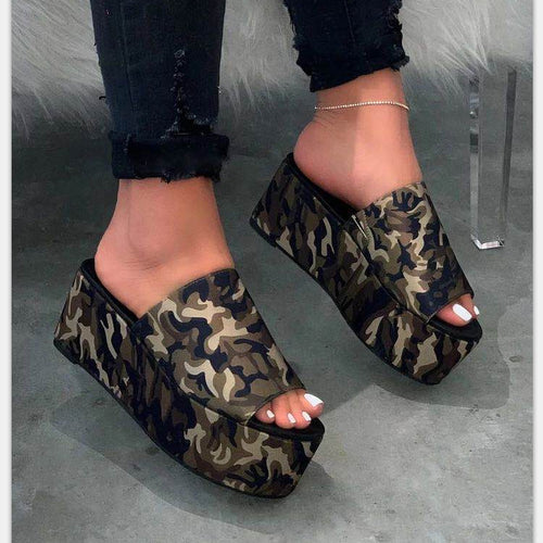 Dame nan Plateau-Mules med leopardprint, åben tåparti og polstret komfortfodbed Skovae
