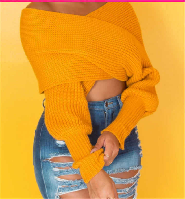 Dame Off-Shoulder Strikpullover med bred pasform og afslappet design Stilla