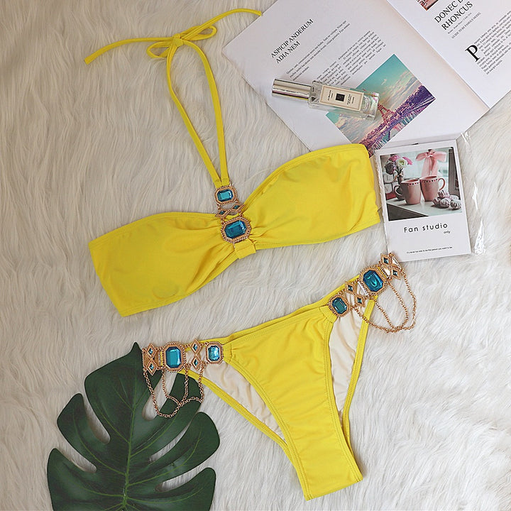Kvinder Rhinestone-pynte Halter-Bikini-Sæt Stilla
