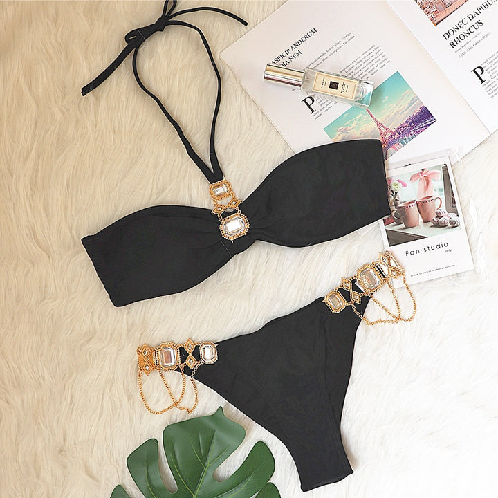 Kvinder Rhinestone-pynte Halter-Bikini-Sæt Stilla
