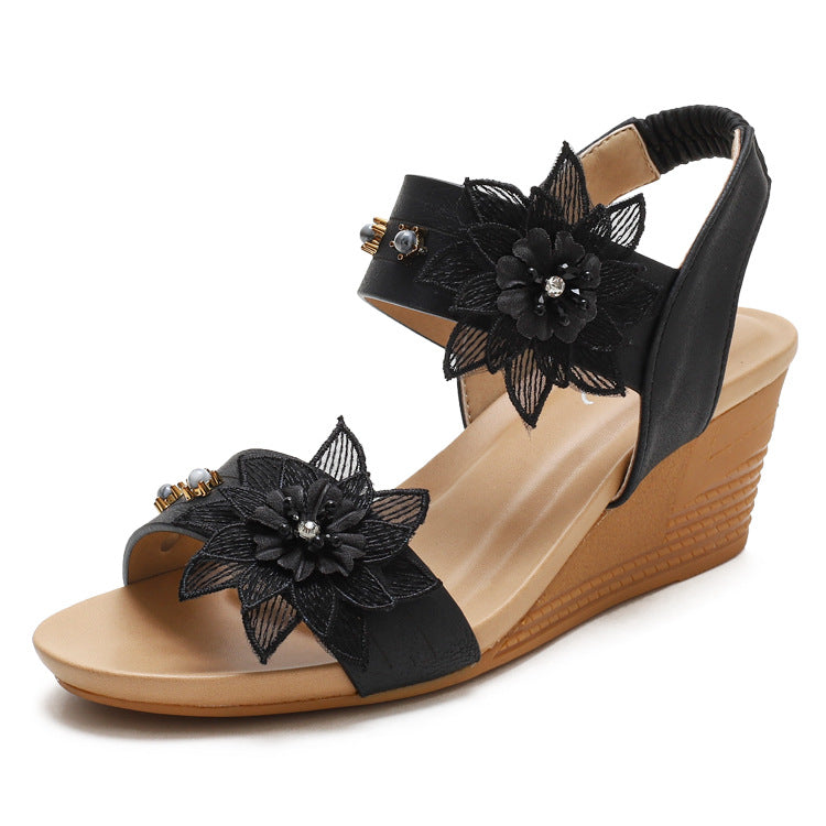 Dame Wedge-sandaler med blomsterdesign og komfortabelt fodseng Stilla
