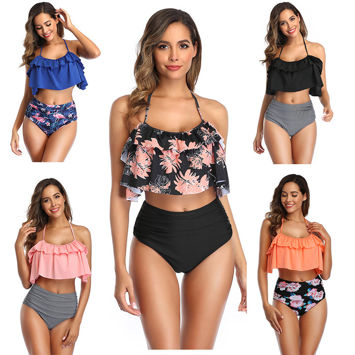 Dame Bikini-sæt med ruffled top og højt skåret trusse Skovae