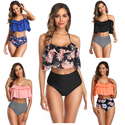 Dame Bikini-sæt med ruffled top og højt skåret trusse Skovae