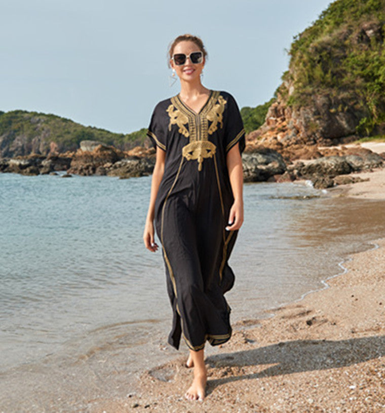 Dame Elegant Strandkaftan med eksklusive broderidetaljer Stilla
