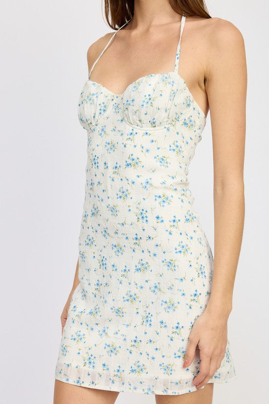 Stilla | Neck Mini Kjole Med Bust Ruching Detalje