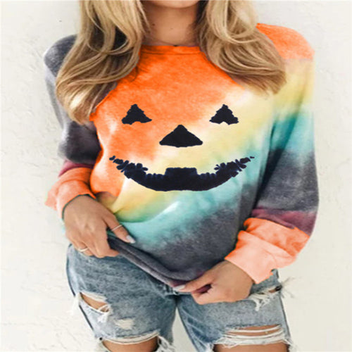 Damer Løs Sweatshirt med Halloween-motiv og farvegradient Stilla