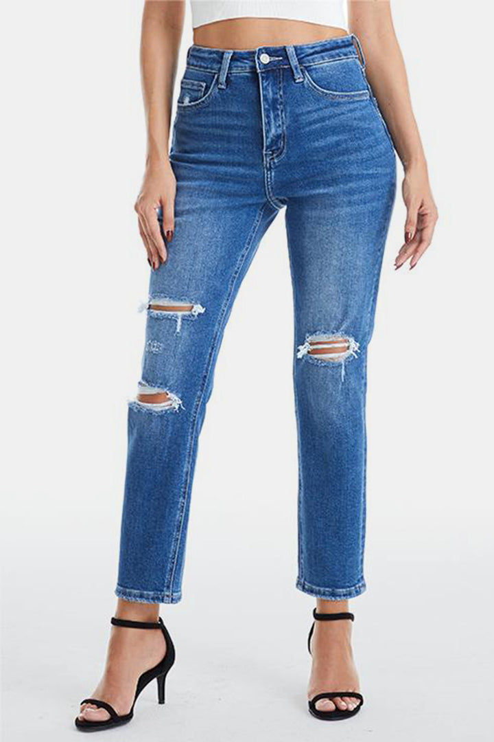 Stilla | Full Size Distressed High Waist Mom Jeans