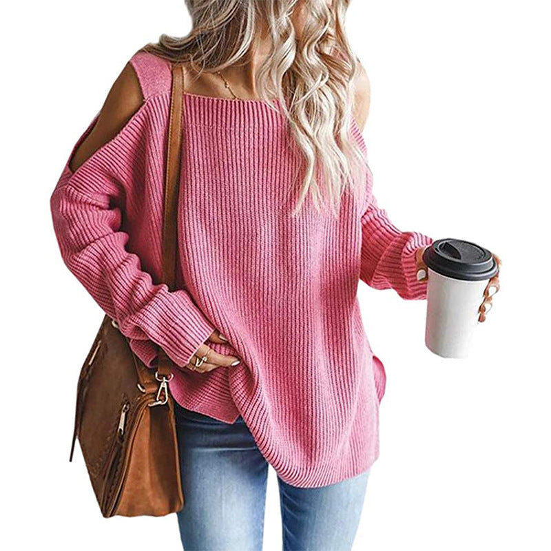 Dame afslappet strikbluse med off-shoulder udskæring Stilla