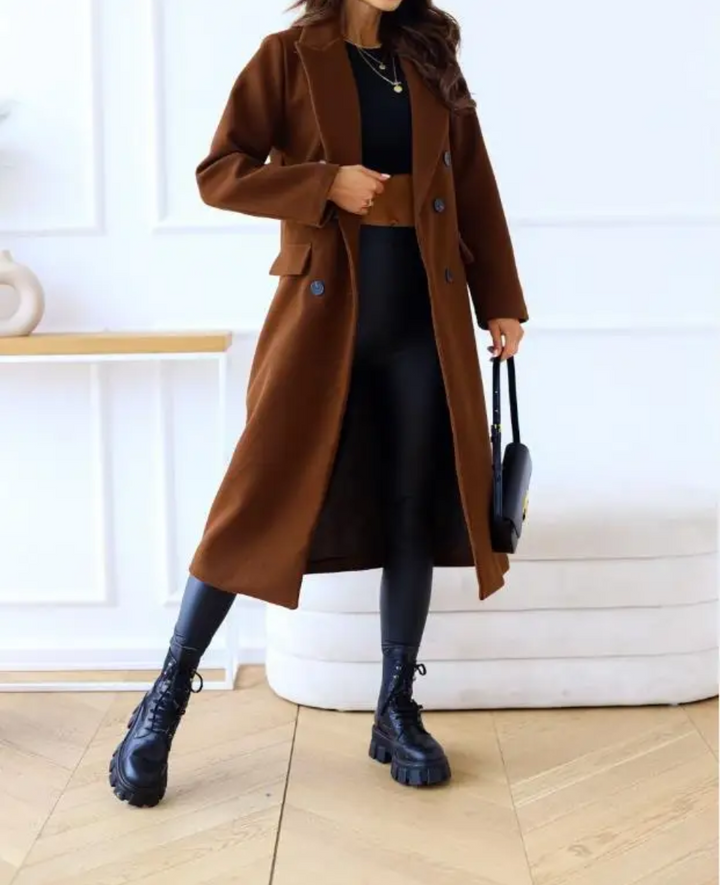 Stilla | Elegant Lang Frakke Til Kvinder Med Dobbelt Række Og Slank Pasform