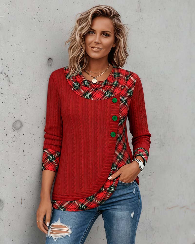 Stilla | Langærmet Top med ternet patchwork