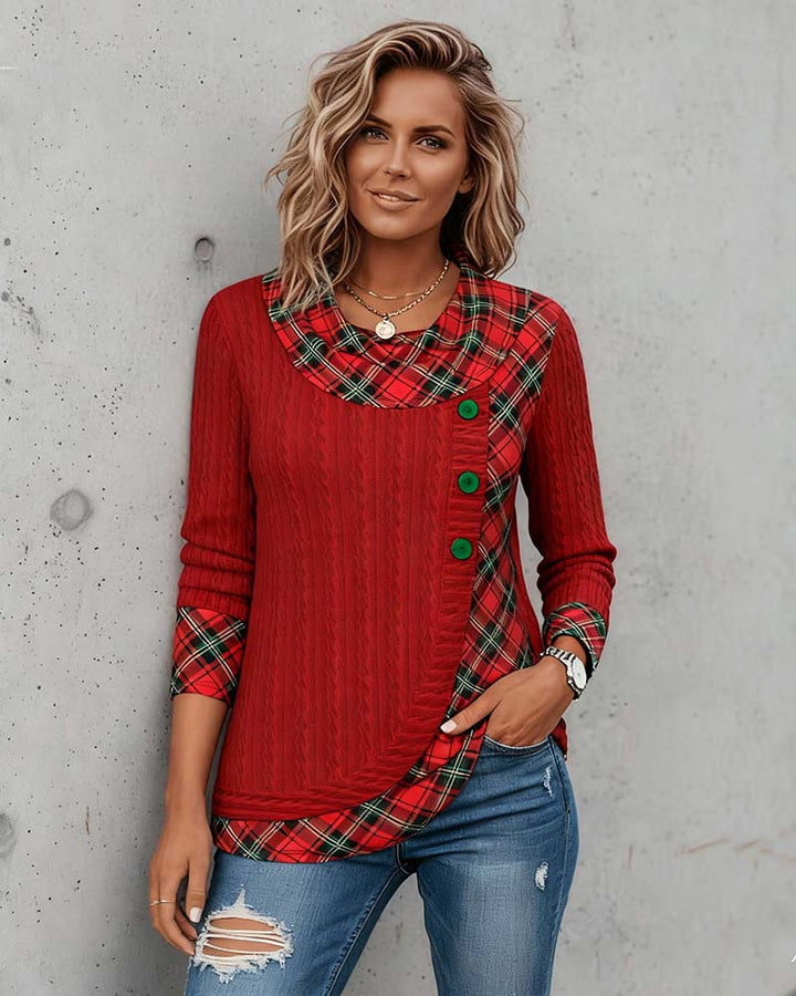 Stilla | Langærmet Top med ternet patchwork