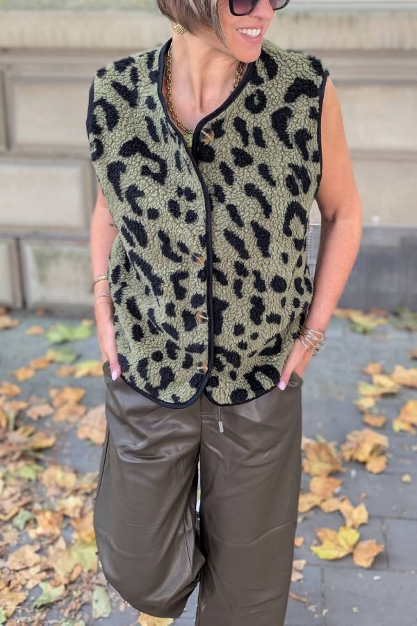 Stilla | Leopardmønster Frontåbning Casual Efterårs- og Vintervest Jakke