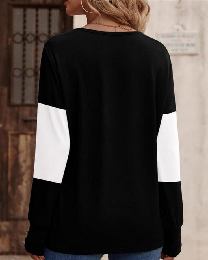 Stilla | Shirt Dame Colorblock Tryk Knap Deko Faldende Skulder