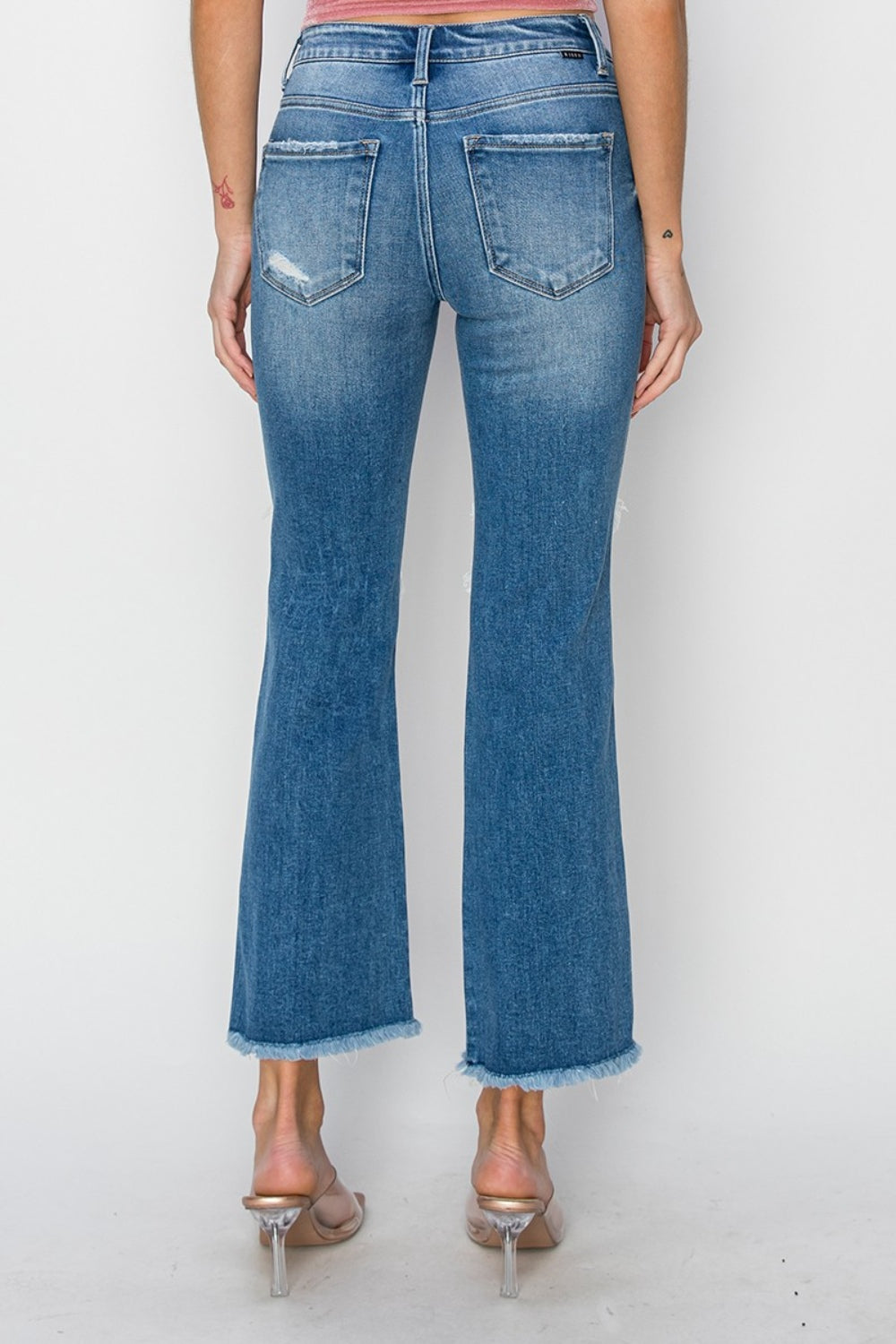 Stilla | Mid Rise Distressed Cropped Flare Jeans