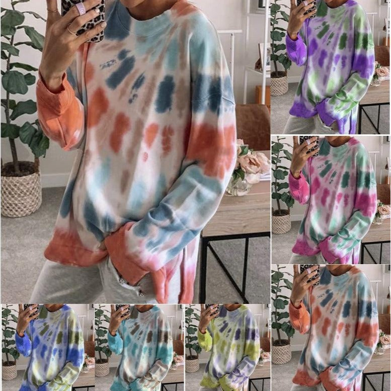 Kvinders afslappede tie-dye sweatshirt med oversized snit og komfortabel rund halsudskæring Stilla