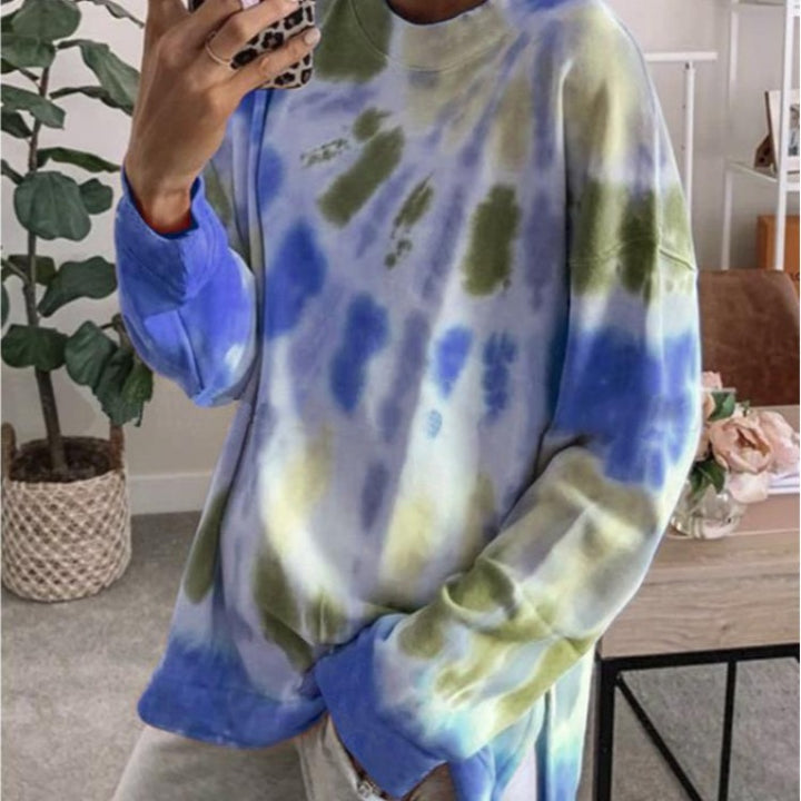 Kvinders afslappede tie-dye sweatshirt med oversized snit og komfortabel rund halsudskæring Stilla