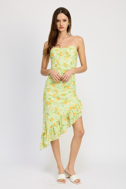 Stilla | Midi Kjole Med Ruffle Detalje