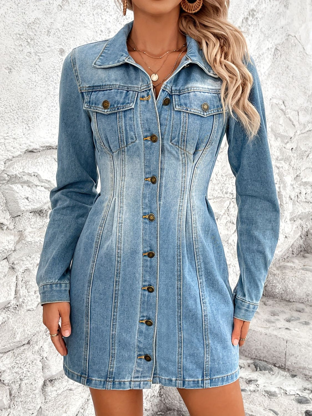 Stilla | Knap-up Langærmet Denim Kjole