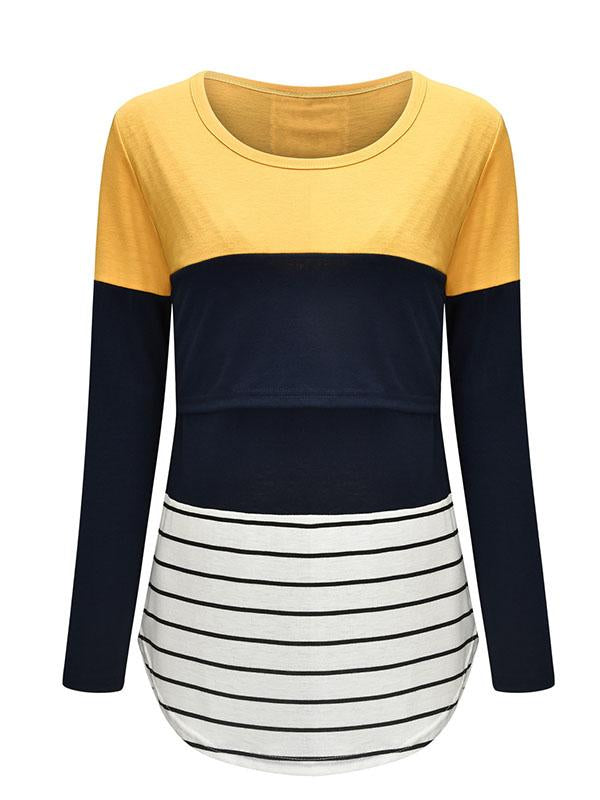 Stilla | Ammende T-shirt Rund Hals in Blonde Patchwork Med Leopardprint in Striber, Ammestil