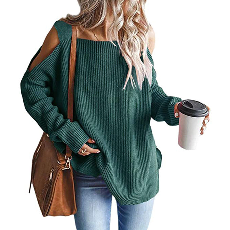 Dame afslappet strikbluse med off-shoulder udskæring Stilla