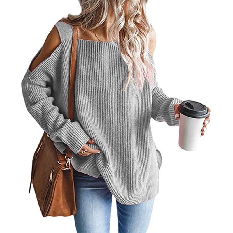 Dame afslappet strikbluse med off-shoulder udskæring Stilla