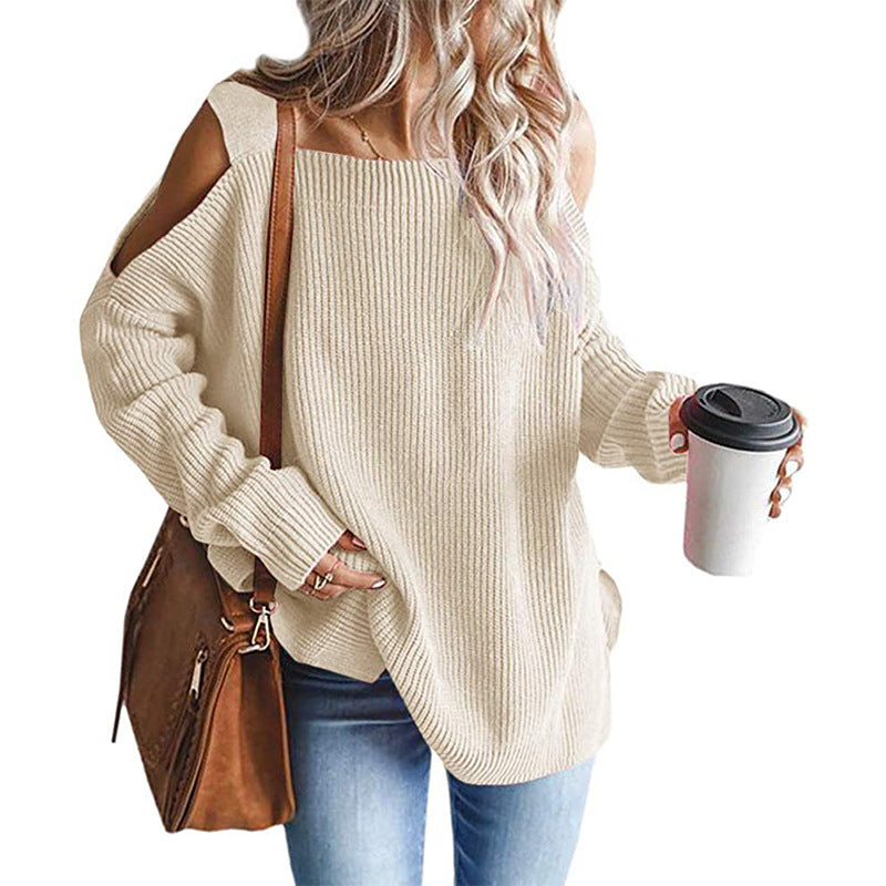 Dame afslappet strikbluse med off-shoulder udskæring Stilla