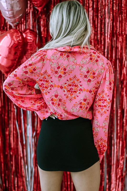 Stilla | Pink Æstetisk Blomster Pufærmet Skjorte
