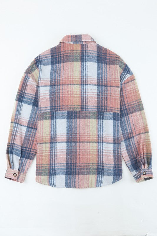 Stilla | Cream Plaid Checker Button Shacket Shirt
