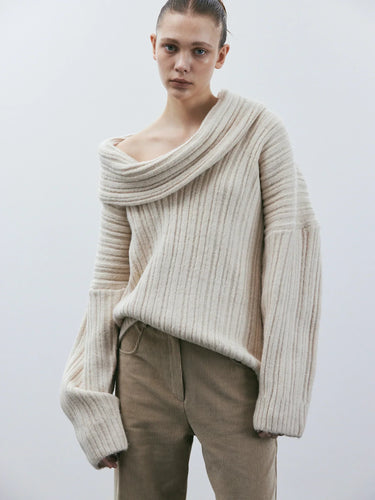Stilla | Størrelse Plus Pasform Ribbebånd Strik Uld Off-Shoulder Design