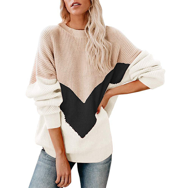 Dame oversized striktrøje med innovativt farveblokdesign Stilla