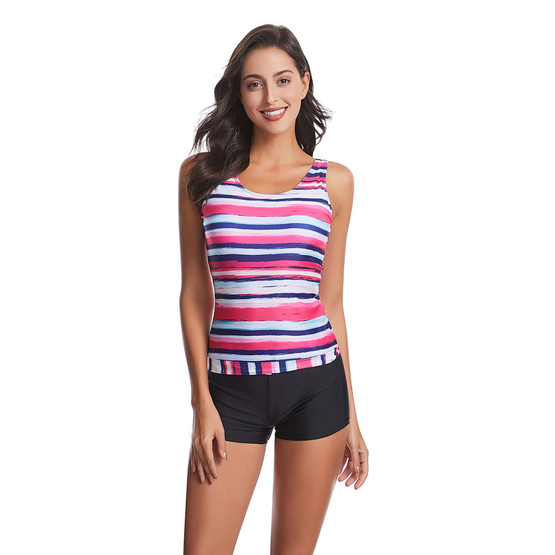 Damer sporty tankini-sæt med mode stribe mønster Skovae