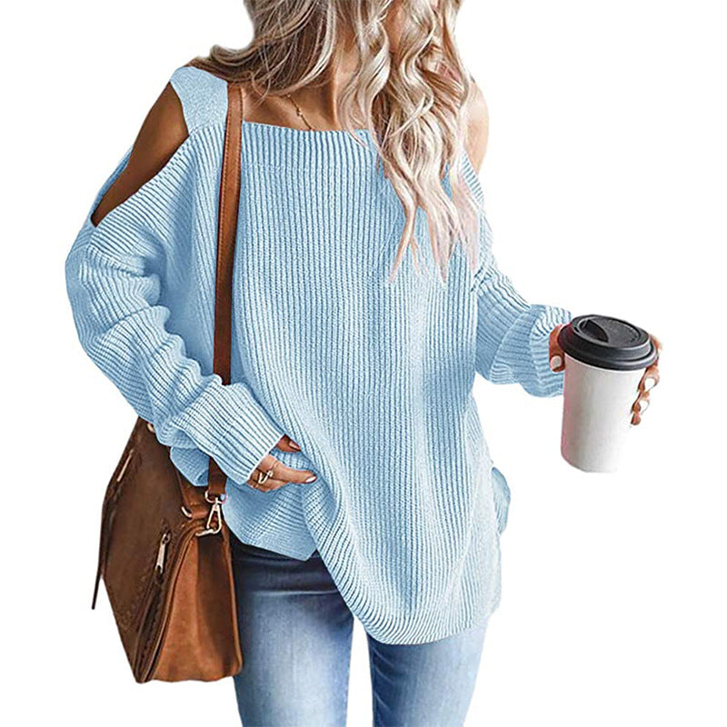Dame afslappet strikbluse med off-shoulder udskæring Stilla
